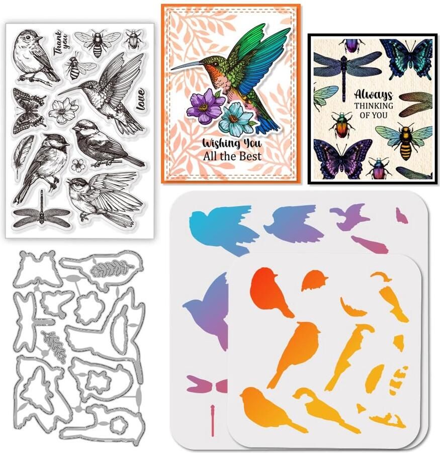 Vogel Clear Stempels Snijden Dies Vlinder PET Schilderen Stencils voor Kaarten Maken Gelaagdheid Insect Siliconen Stempel Metalen Veer Die Snijdt Dier PET Verf Stencils voor DIY Ambachten