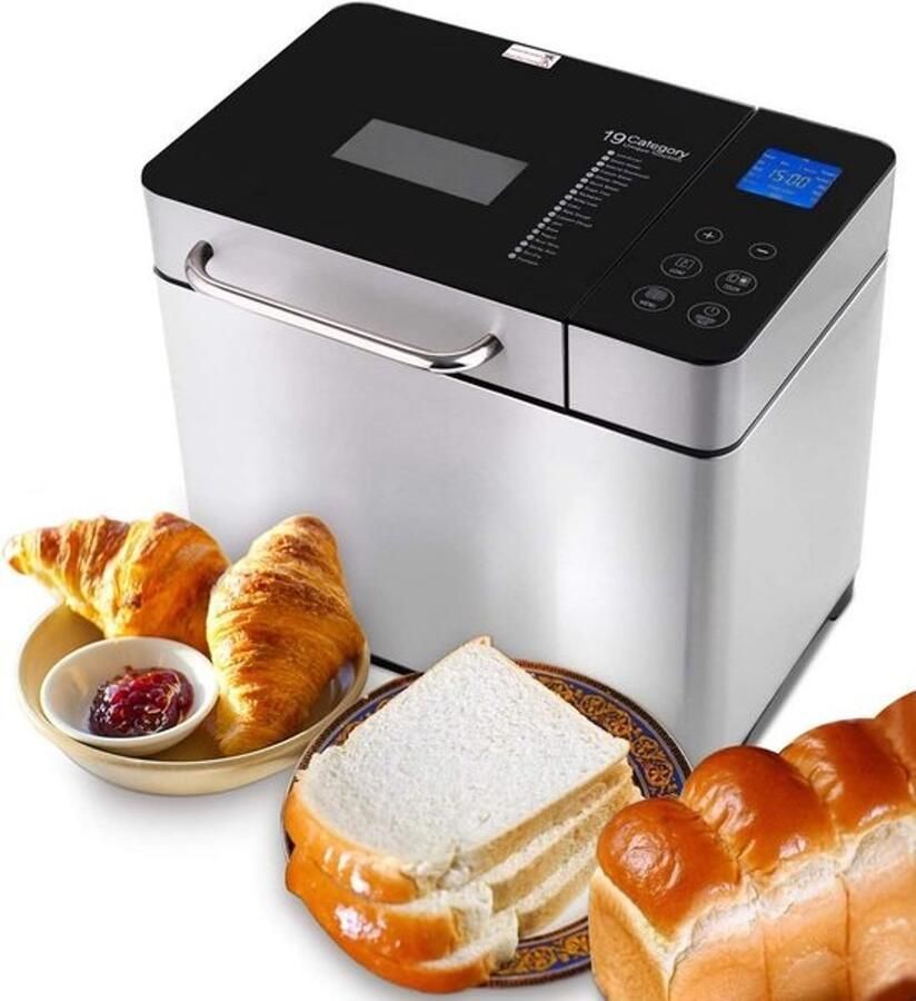 Volautomatische Broodbakmachine 19 Bakprogramma's en Timerfunctie 710W RVS