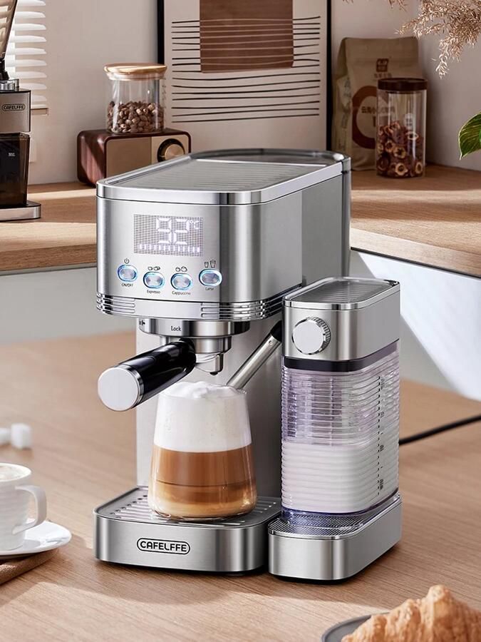 Volautomatische Espressomachine Enige Uitvoering 20 Bar Druk Roestvrij Staal Voor Cappuccino En Latte Automatische Melkschuimer