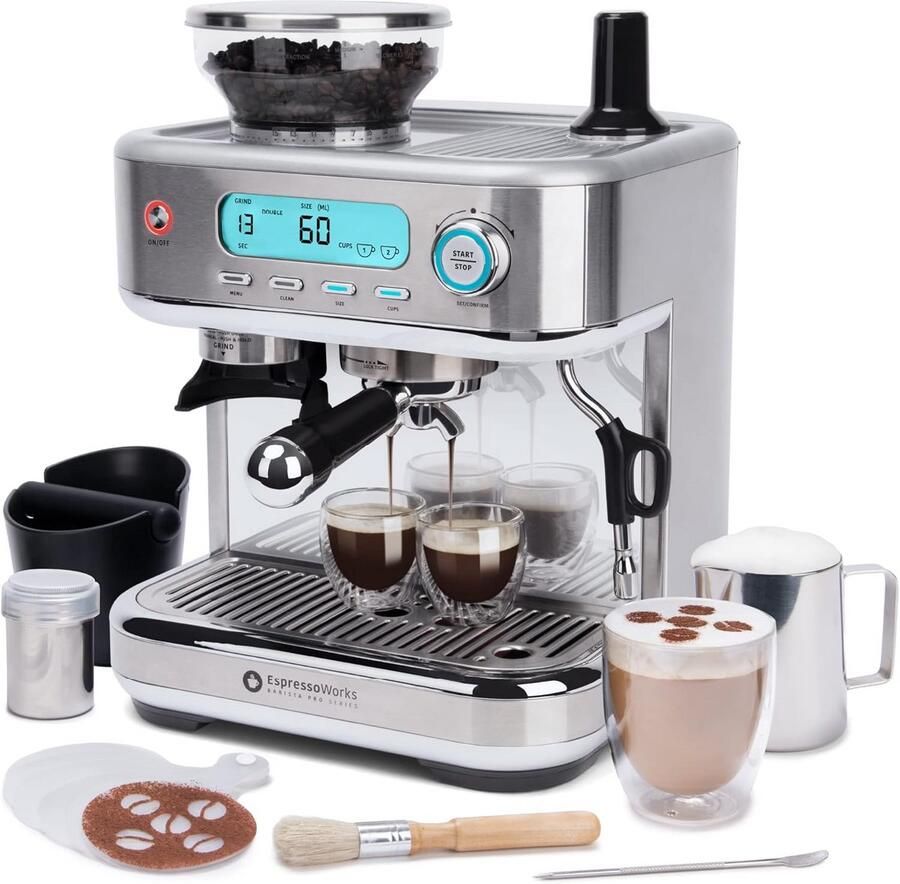 Volautomatische Espressomachine met Ingebouwde Molen 15 Bar LCD Scherm en Stoomfunctie