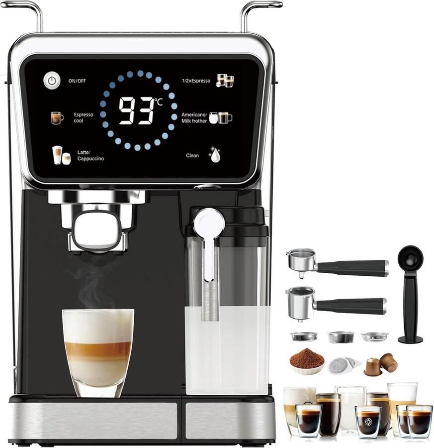 Volautomatische Espressomachine voor Cappuccino en Latte Macchiato met 20 Bar Druk