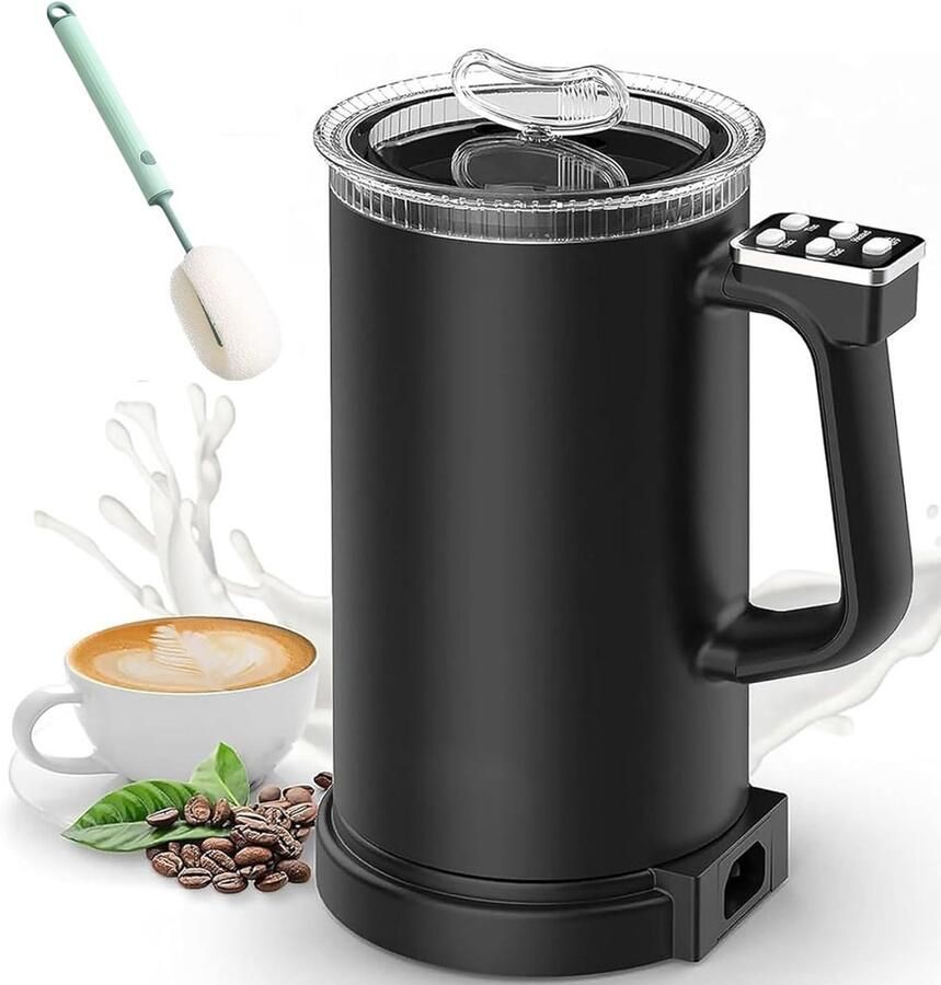 Volautomatische melkschuimer van 500 W 4-in-1 elektrische melkschuimer Warme en koude standen Inhoud van 350 ml Automatische uitschakeling Stille antiaanbaklaag Geschikt voor koffie latte en cappuccino Zwart