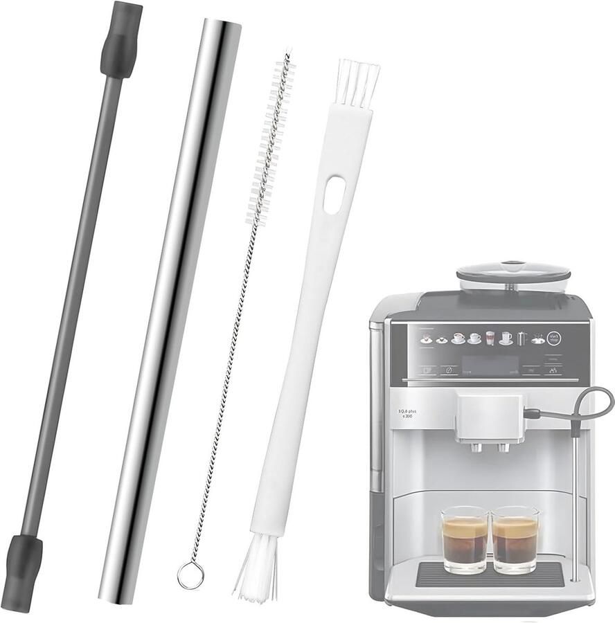 Volledig automatische melkslang en reinigingsborstel set van 4 roestvrij staal geschikt voor Siemens EQ6 en Bosch Veroaroma koffiemachines ideaal voor perfecte melkschuim