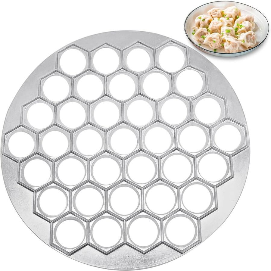 Vorm 37 Gaten Vorm 2-in-1 Dumpling Maker Aluminium Keukengereedschap voor Dumplings Wonton Baozi Ravioli of Samosa Non-Stick Mal Russische Dumpling Press (Zilver)
