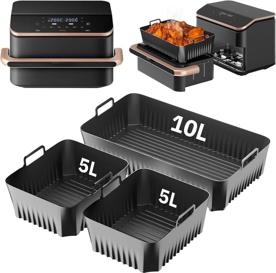 Thijox Airfryer Siliconen Bakvorm voor Cosori Air Fryer 10L 3 Stuks Ideale Accessoires voor Bakken in de Airfryer Platte Bakvormen Keuken Mu