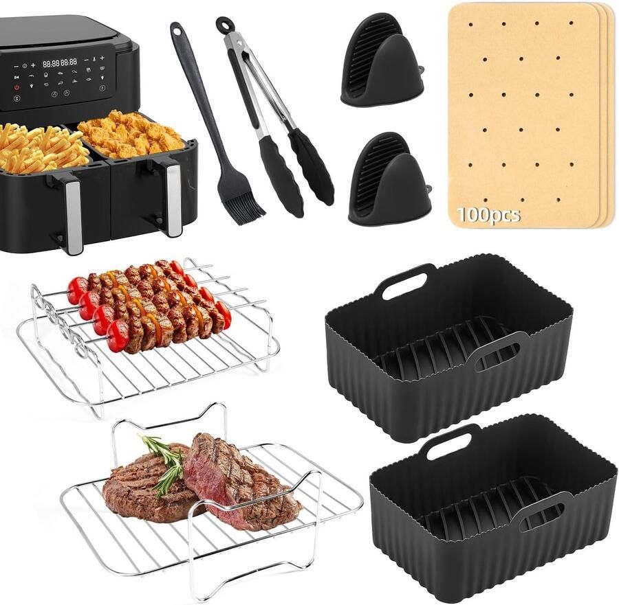 Vorm heteluchtfriteuse airfryer-accessoires voor Ninja Foodi Max Dual Zone 9 5 l accessoires heteluchtfriteuse herbruikbaar bakvorm BPA-vrij Ninja Airfryer-accessoires