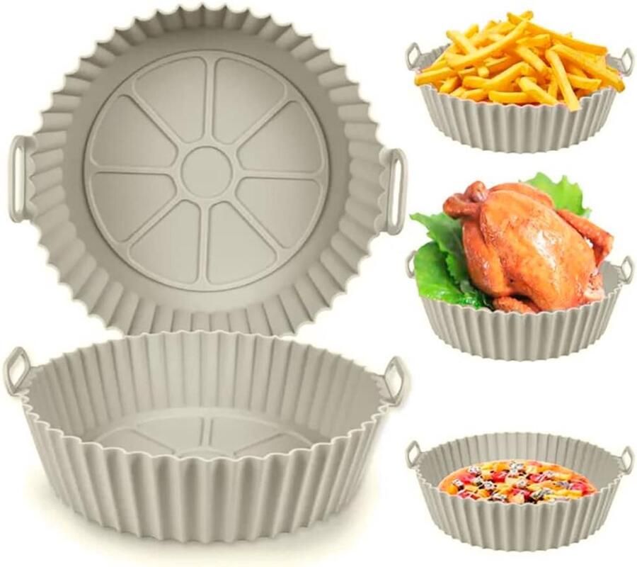 Vorm voor luchtfriteuse 20 cm herbruikbare siliconen pan voor Airfryer friteusevorm zonder olie BPA-vrij accessoires voor luchtfriteuse oven magnetron enz. (Grijs)