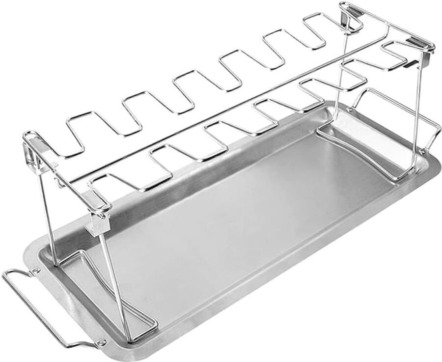 Vouwbaar Kippenrek BBQ Grill Kip Grillen Verwijderbare Druppelpan 28 x 11 x 5 cm Zilver