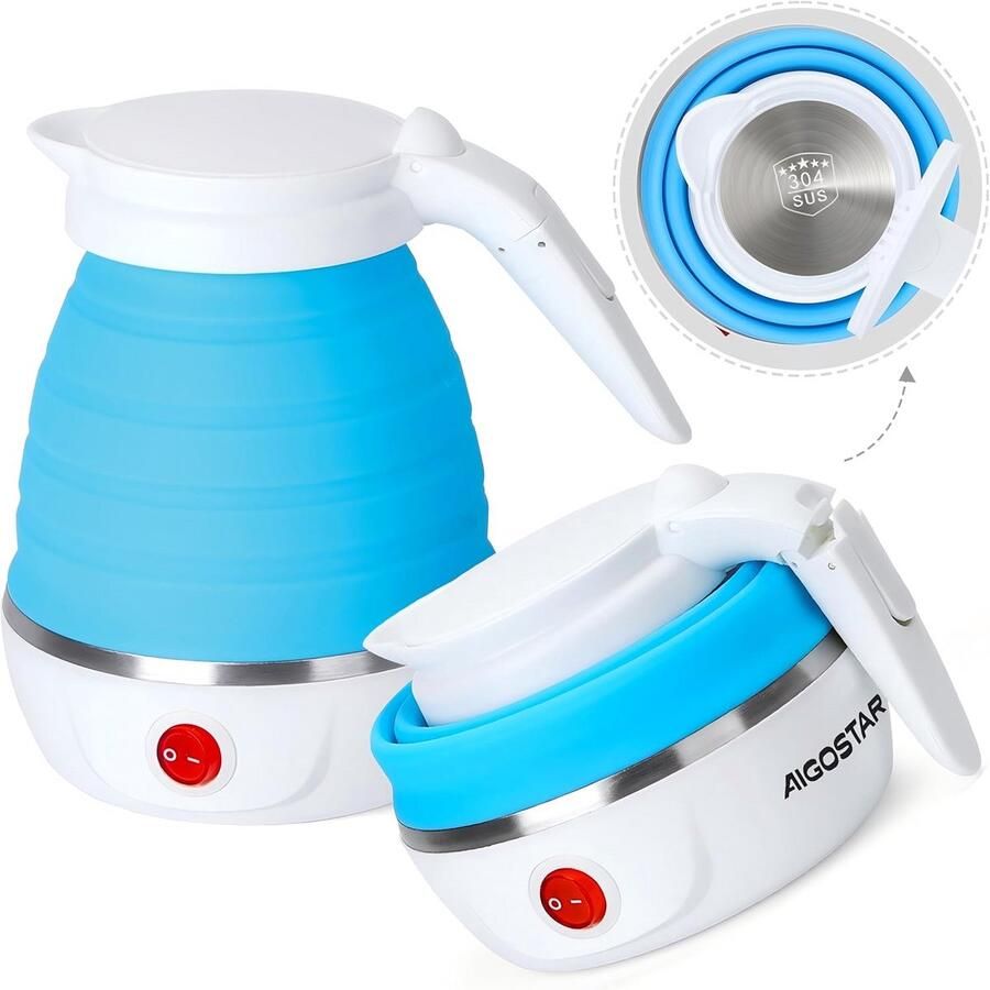 Vouwbare Elektrische Waterkoker voor Reizen 600ml Draagbare Waterverwarmer met Koude Handgreep Automatische Uitschakeling & Verwarming BPA-Vrij 1000W