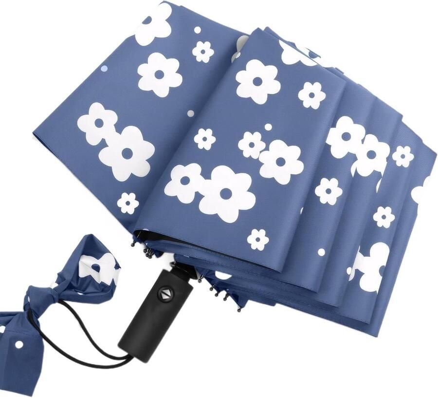 Vouwbare Parasol met UPF50+ UV Bescherming Lichtgewicht en Sterke Windbestendigheid Automatische Open Sluitfunctie en Bellflower Patroon