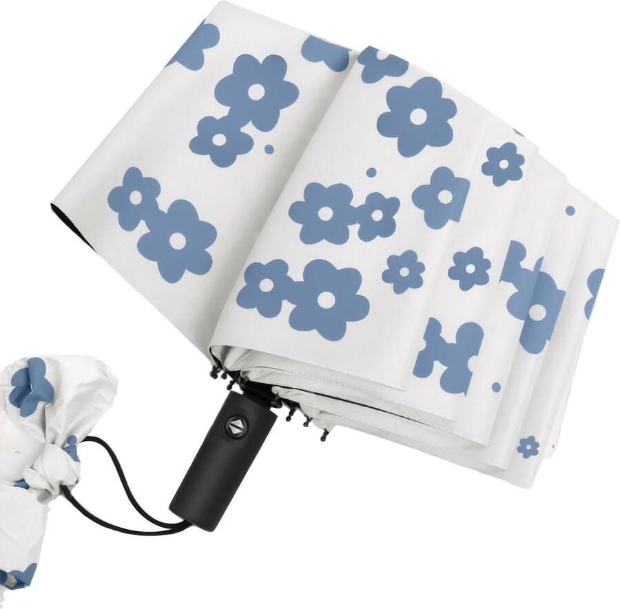 Vouwbare Parasol met UPF50+ UV Bescherming Lichtgewicht en Winddicht Automatische Open Sluitfunctie Bellflower Patroon