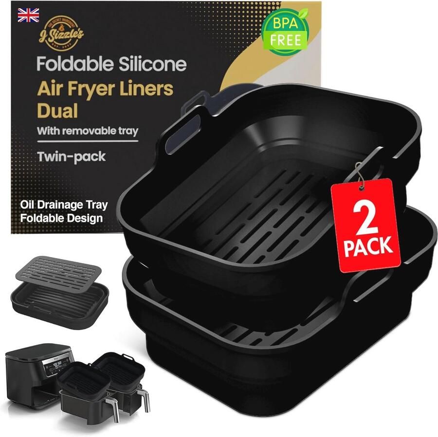 Vouwbare Silicone Air Fryer Liners met Afneembare Drain Tray 2 Pack