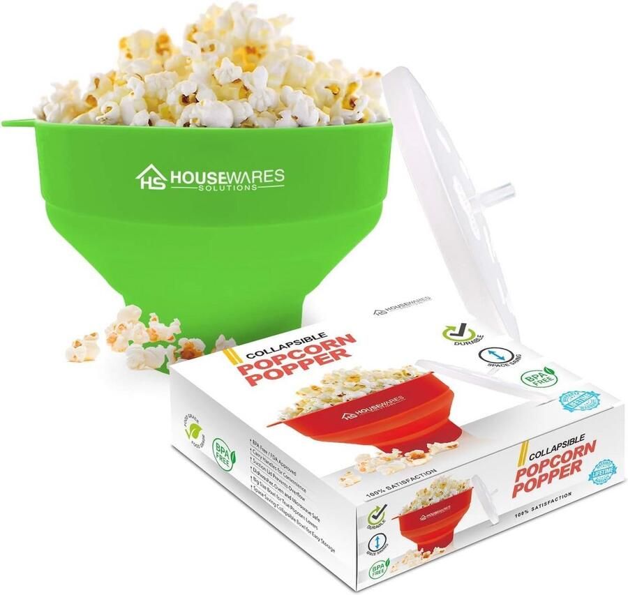 Vouwbare Siliconen Magnetron Popcornmaker met Deksel en Handvatten