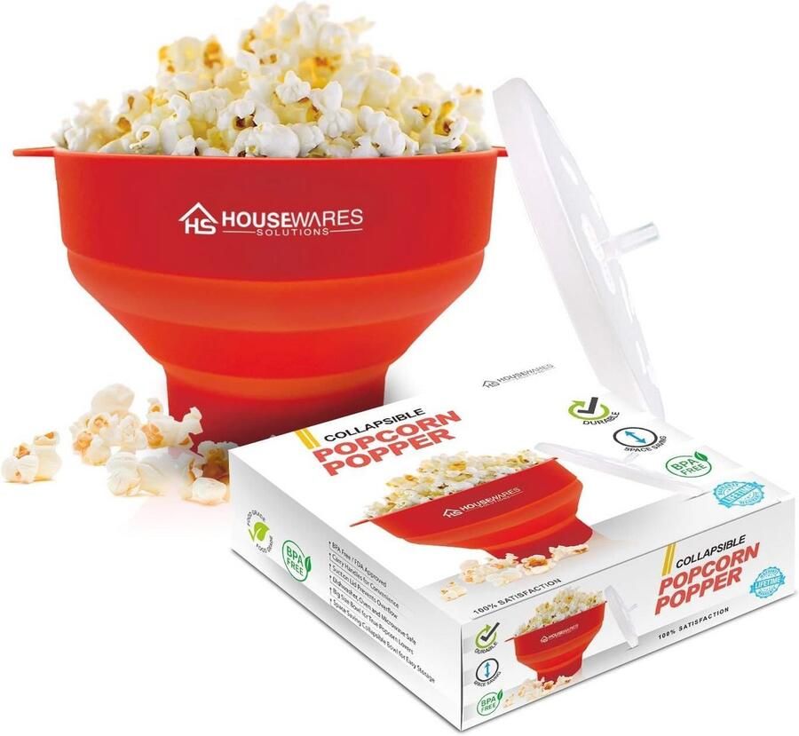 Vouwbare Silikon Magnetron Popcornmaker Kom met Deksel en Handvaten