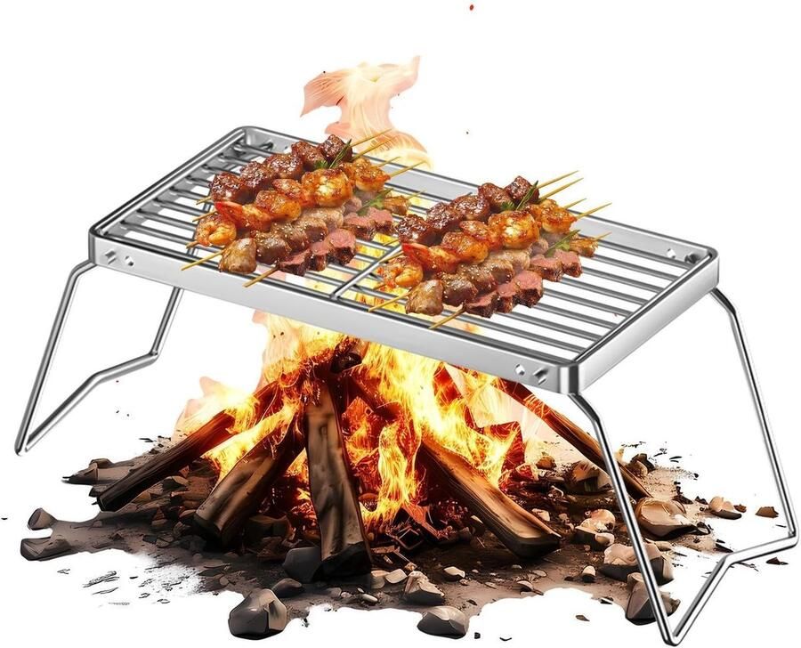 Opvouwbaar Vuurrooster Draagbare Grillplaat Kamperen en Buiten Koken Roestvrij Staal 304