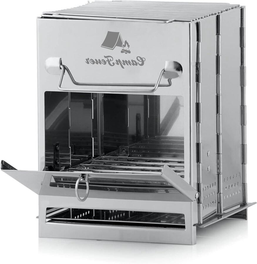 Vouwgrill Roestvrij Staal Klapgrill Draagbaar Kamperen Outdoor Inklapbaar Compact 22 x 20.5 x 27 cm Zilver