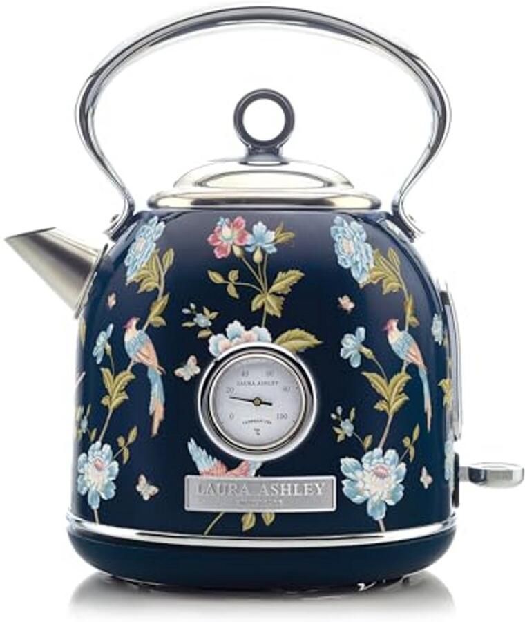 VQ Laura Ashley Cordless Kettle Elveden Marine High Capacity of 1.7 Liters 2.2 KW Pressure Cooker Function with Overheat Protection and Temperature Indicator Kettle