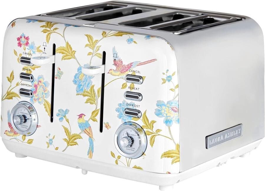 VQ Laura Ashley Elveden White Vintage Toaster 4 Slices Stainless Steel ShopVlot