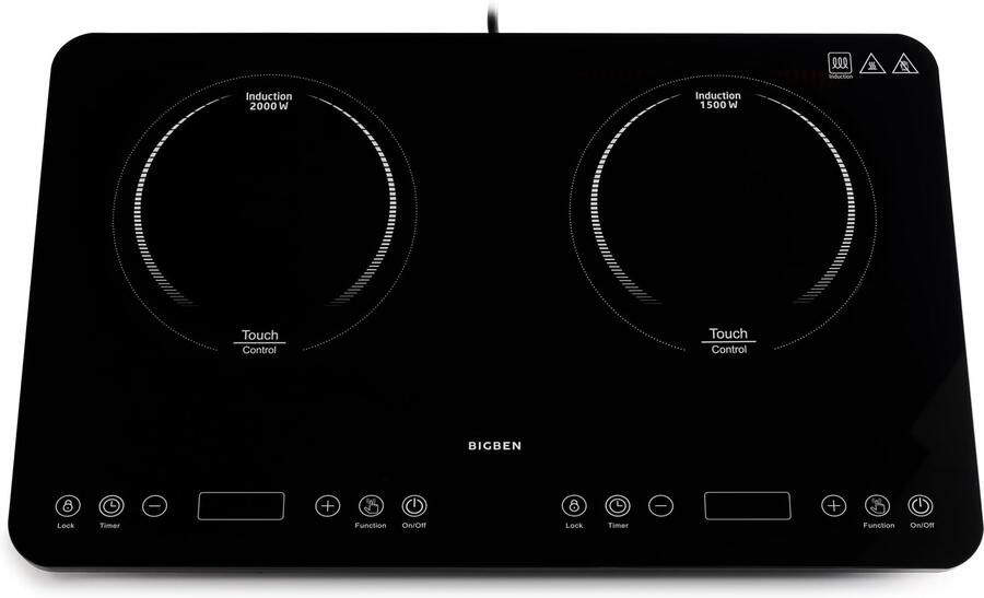Vrijstaande Elektrische Kookplaat Dubbele Inductie 2x2000 W Vermogen 36 cm Breedte Glas Kunststof Voor Keuken En Camping
