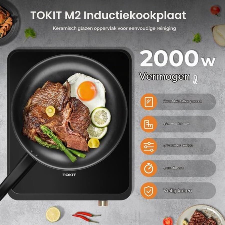 Vrijstaande Elektrische Kookplaat Inductie 2000 W Vermogen 26 cm Kookoppervlak Glas Voor Camping En Thuisgebruik