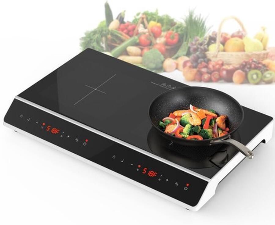 Vrijstaande Elektrische Kookplaat Inductie 3600 W Vermogen 56 cm Breed Zwart Dubbele Brander Touch Bedieningspaneel
