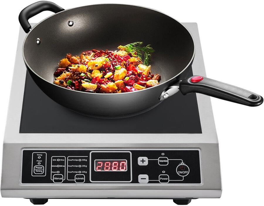 Vrijstaande Inductiekookplaat 3500 W Vermogen 30 cm Diameter Kookzone Microkristallijn Glas Zwart Elektrisch Koken