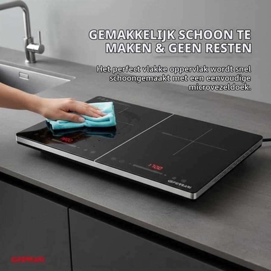 Vrijstaande Inductiekookplaat Dubbel 3500 W Vermogen 56 cm Breed Gehard Glas Zwart-Grijs Elektrisch Koken