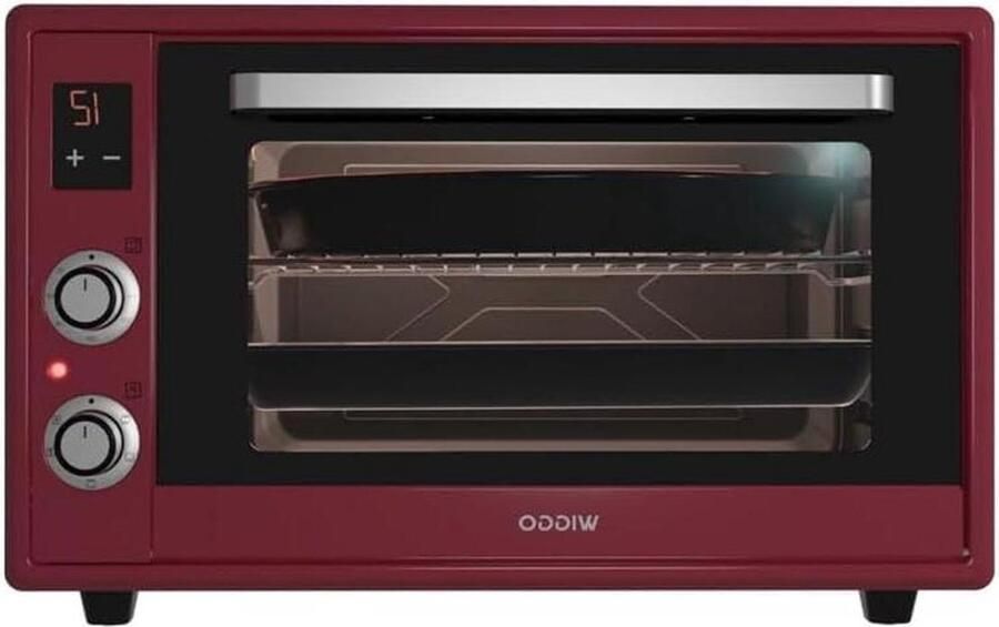 Vrijstaande Mini Oven Compacte Keukenoven Culinair Bakken 5 Jaar Garantie 65 Liter Inhoud Rood