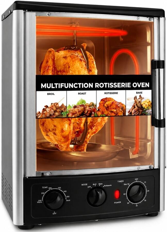 Vrijstaande Oven 24L – 1500W Heteluchtoven met Rotisserie – Timer 60 Min – Tot 240°C – Zwart