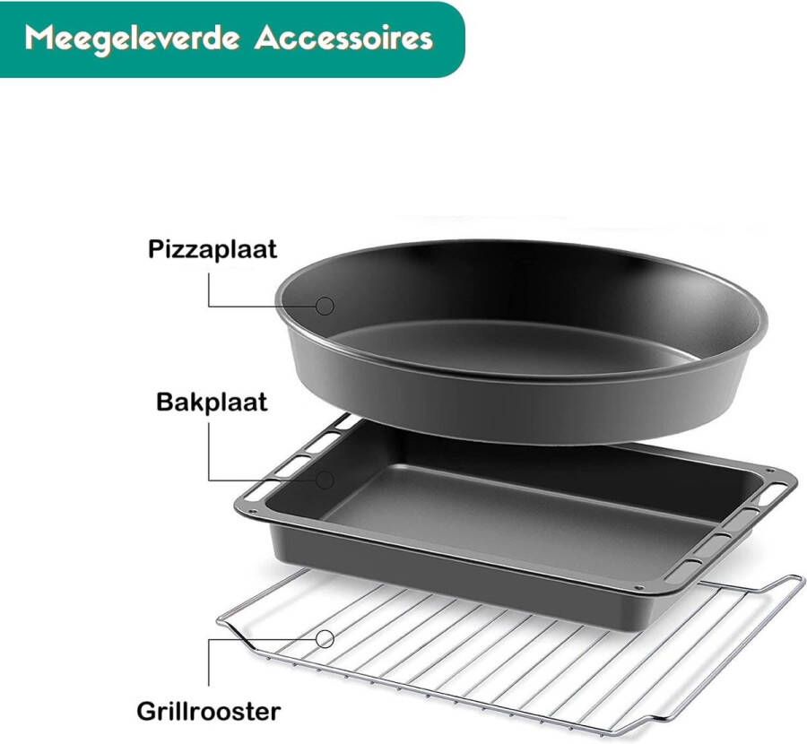 Vrijstaande Oven 60 Liter 2000 Watt RVS Hetelucht Gemakkelijk Schoon Te Maken