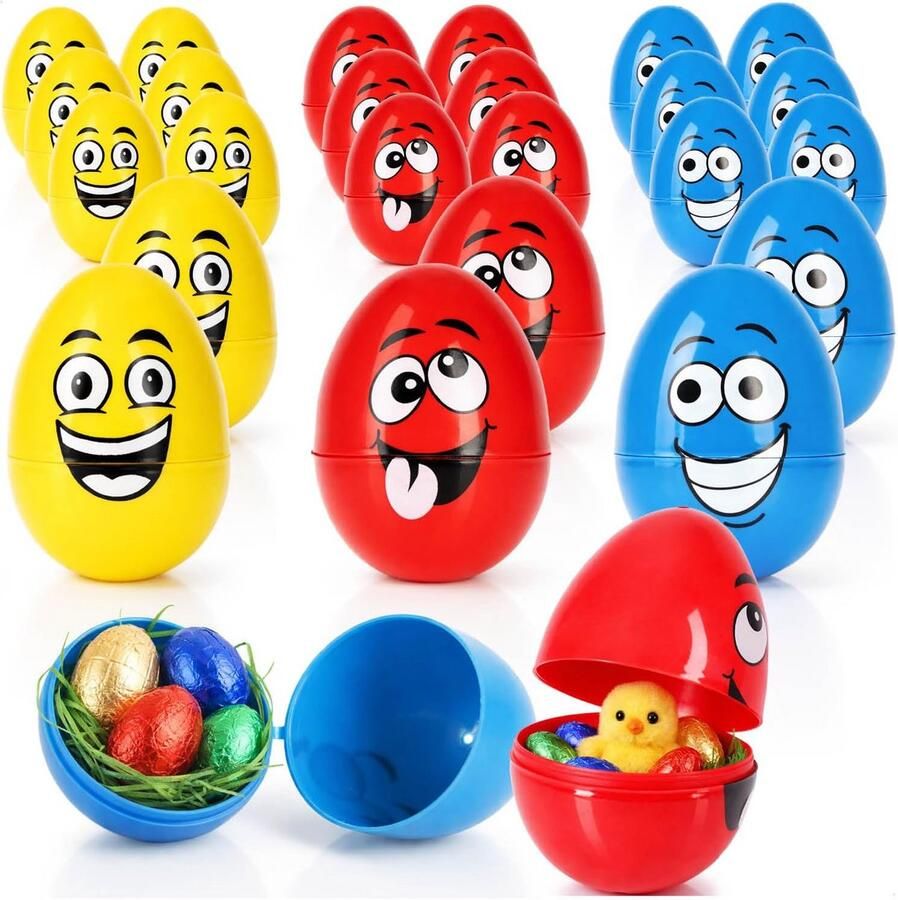 Vulbare Paaseieren Kleurrijke Eieren Paasdecoratie Vullen Met Vriendelijke Gezichtjes 8 x 5.5 cm Meerdere Kleuren