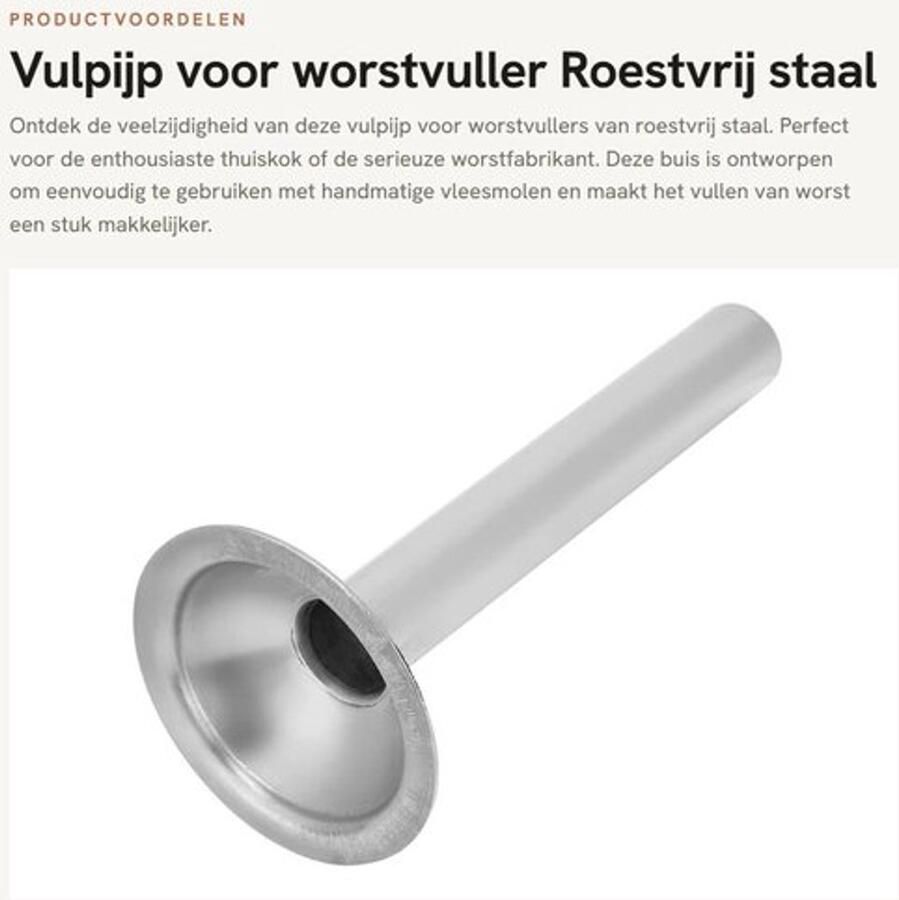 Vulpijp roestvrij staal Worstbufferbuis Accessoires vleesmolen Diameter 19 mm Buislengte 16 5 cm Geschikt voor nr. 10 vleesmolen Worstvulbuis