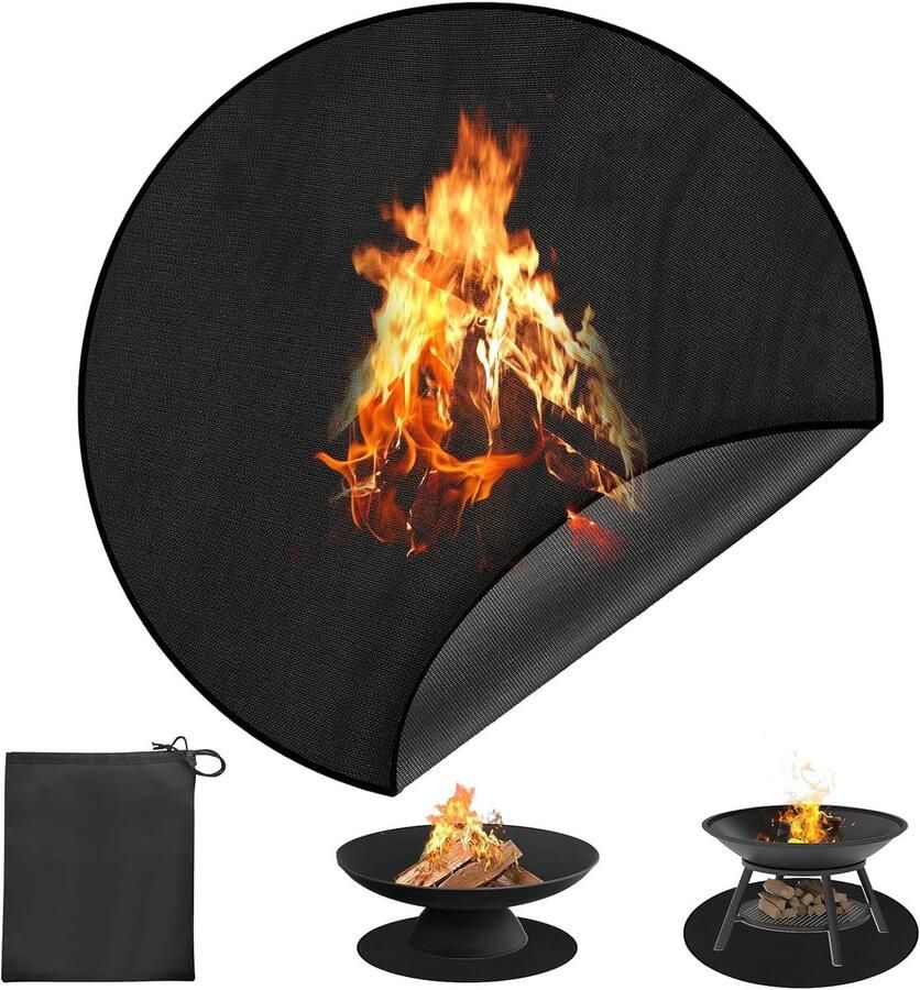 Ronde Hittebestendige Grillmat 120 x 120 cm Vuurvaste Mat met 3-Lagen voor Buiten Voor BBQ en Vuurschaal