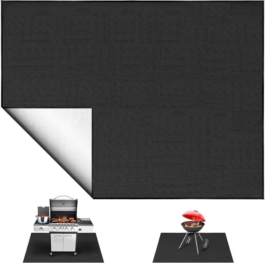 Vuurplaats Mat Grill Beschermer Terras Beschermen 4-laags Hittebestendig 36 x 65 inch Zwart