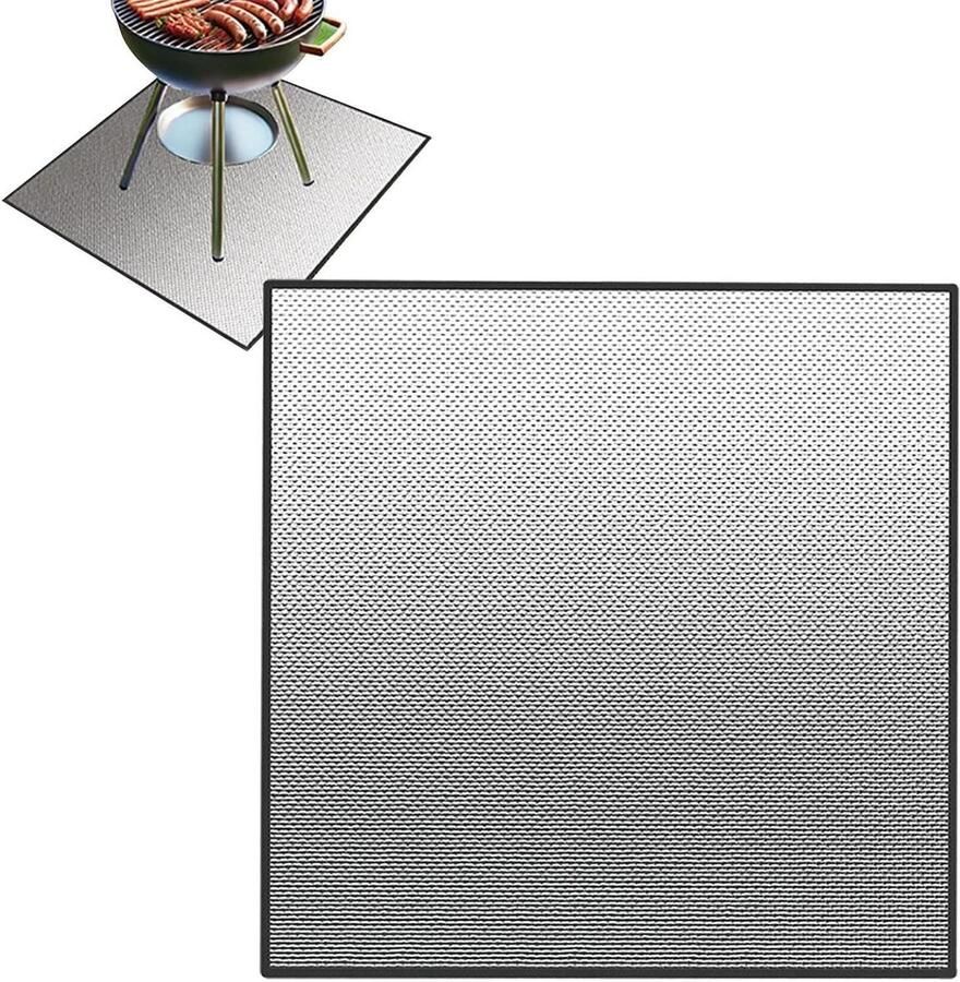 Vuurvaste Grillmat BBQ Onderlegger Beschermmat Terras Beschermen Hittebestendig Waterdicht 102 x 101 cm Zilver