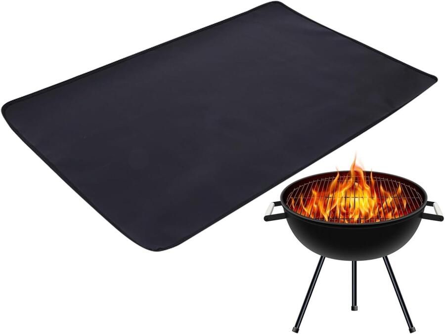 Vuurvaste Grillmat Onderlegger Vuurplaats Outdoor Koken Dubbellaags Bescherming 50 x 70 cm Zwart