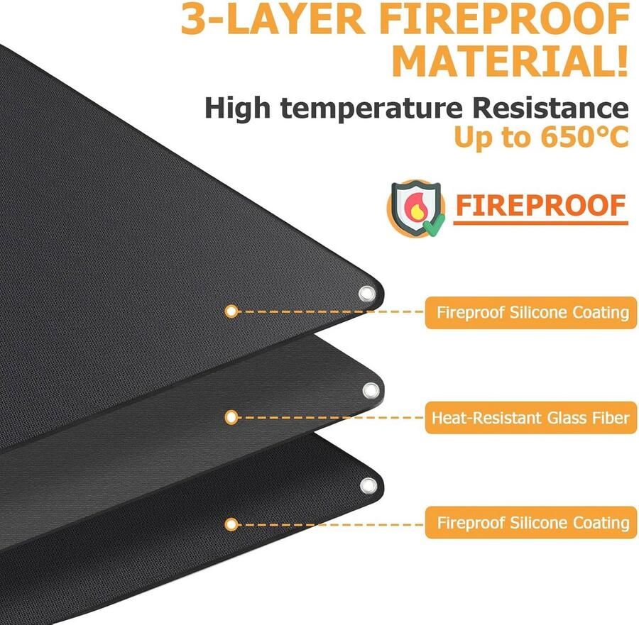 Vuurvaste Grillmat voor Barbecue en Camping Hittebestendig tot 650 °C Beschermmat 100 x 120 cm