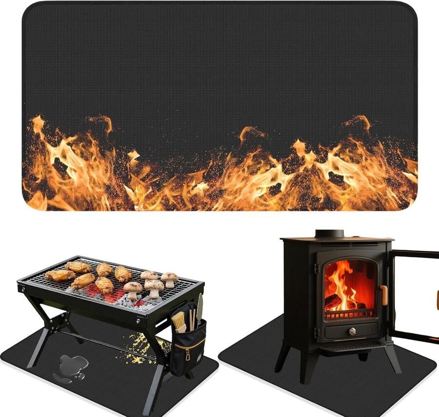 Vuurvaste Grillmat Zwart 1 mm x 127 cm x 97 cm Dubbelzijdige Hittebestendige Mat Voor Buitengebruik