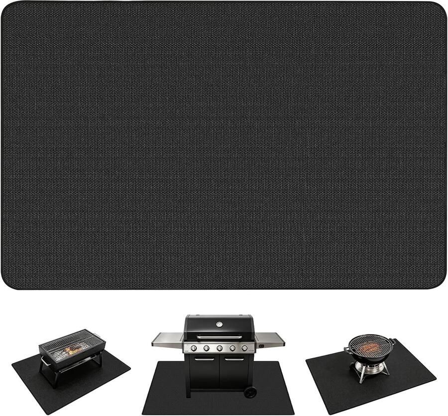 Vuurvaste Grillmat Zwart 100 x 152 cm Hittebestendig tot 2000 °C Voor Veilig Grillen en Vloerbescherming
