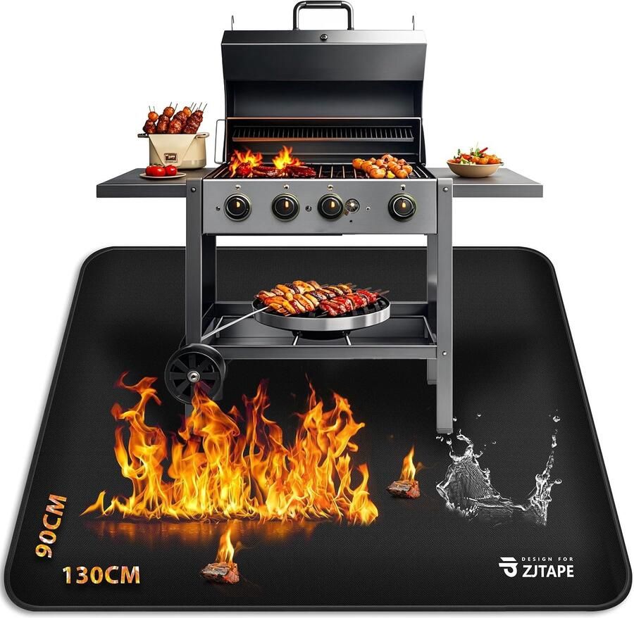 Vuurvaste Grillmat Zwart 130 x 90 cm Hittebestendige Siliconen Glasvezel Voor BBQ en Open Haard