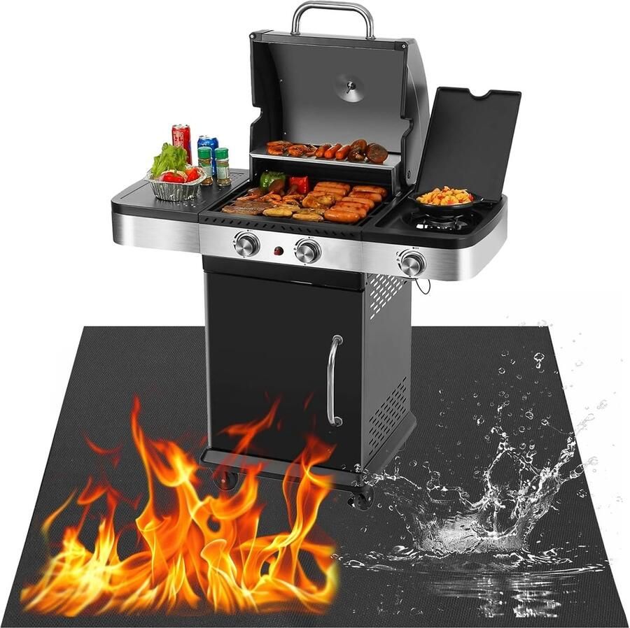 Vuurvaste Grillmat Zwart 150 x 100 cm Opvouwbare Siliconen Vloerbescherming Voor Barbecues en Camping