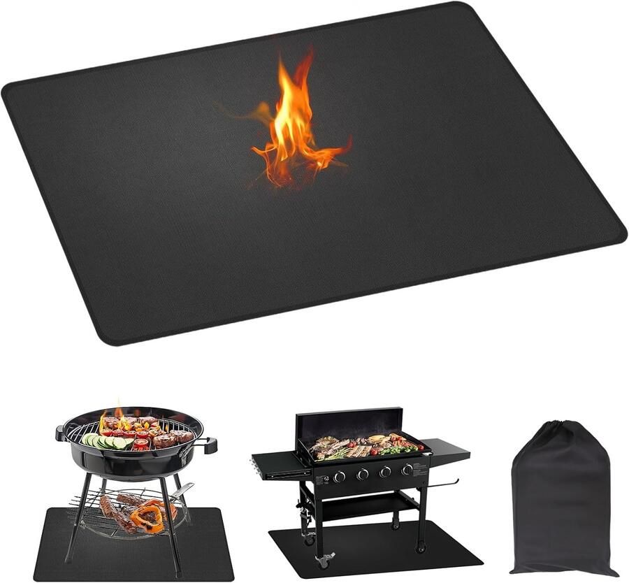 Vuurvaste Onderlaag Zwart 90 x 130 cm Hittebestendige Grillmat Voor BBQ en Houtskoolgrill