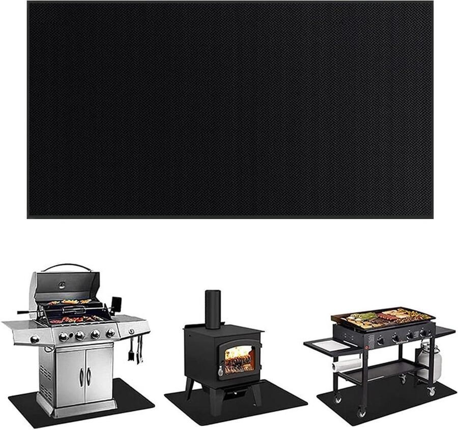 Vuurvaste onderlegger Hittebeschermingsmat Terras beschermen Opvouwbaar en waterdicht 100 x 180 cm Zwart