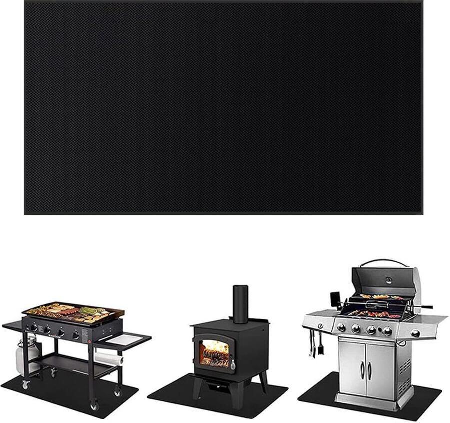 Vuurvaste onderlegger Hittebeschermingsmat Terras beschermen Opvouwbaar en waterdicht 100 x 180 cm Zwart
