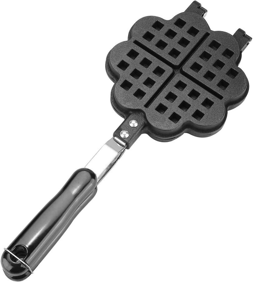 Wafel Bakken Pan Wafelijzer Hartvorm Lekkere Wafels Maken Gasfornuis Geschikt 33.5 x 14 cm Zwart