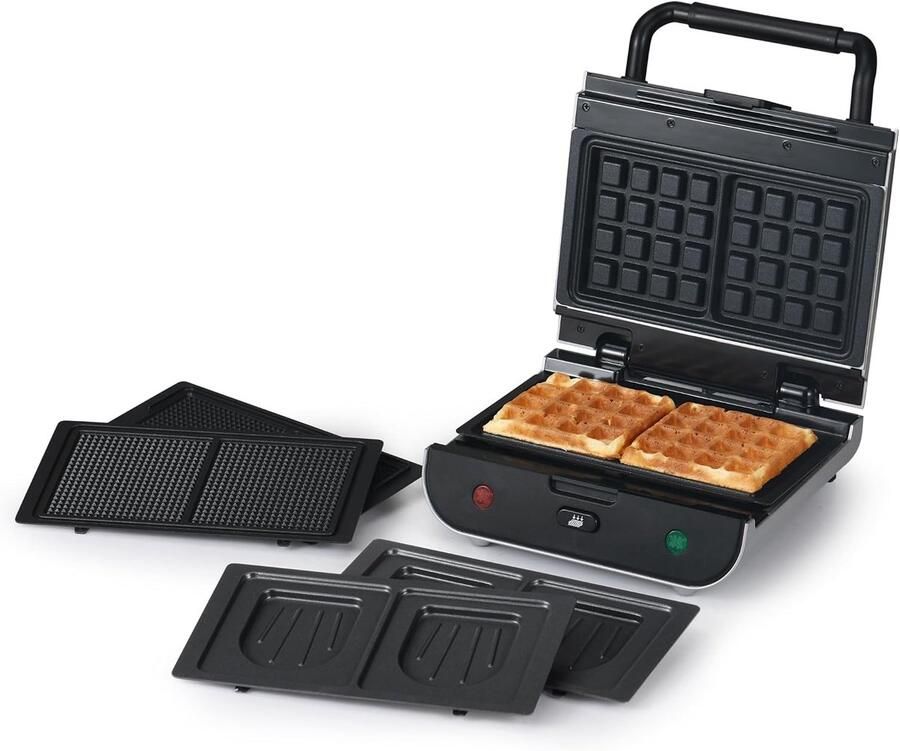 Wafel- en sandwichmaker 3-in-1 wafelijzer wafels en tosti's 3 verwisselbare platen met antiaanbaklaag verticale opslag gemakkelijk te reinigen