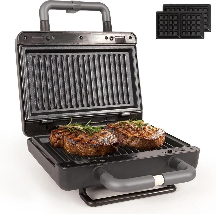 Wafel Sandwichmaker 2-in-1 Apparaat Lekkere Snacks Maken Afneembare Platen 800 Watt Mat Zwart - Foto 1