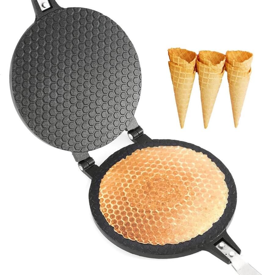 Wafel Kegel Maker IJshoorntjes Bakplaat Zelfgebakken Snacks Maken Dubbelzijdige Antiaanbaklaag 22 cm Diameter Zwart