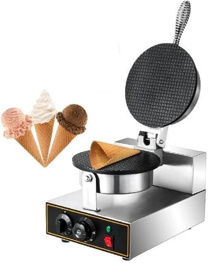Wafel Kegel Maker IJshoorntjes Machine Zelf Wafels Maken Dubbele Verwarming 20 cm Platen Zilver
