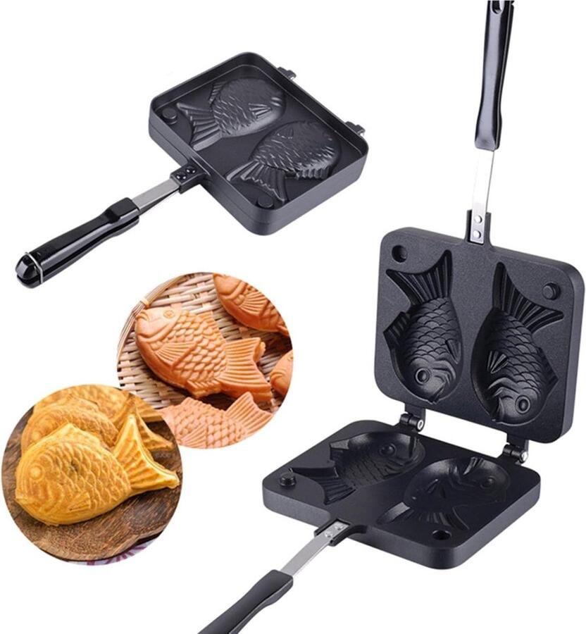 Wafel Pan Maker Pannenkoekvorm Vis Kleine Gebakjes Maken Dubbelzijdig Non-stick 34.7 cm Lengte Zwart